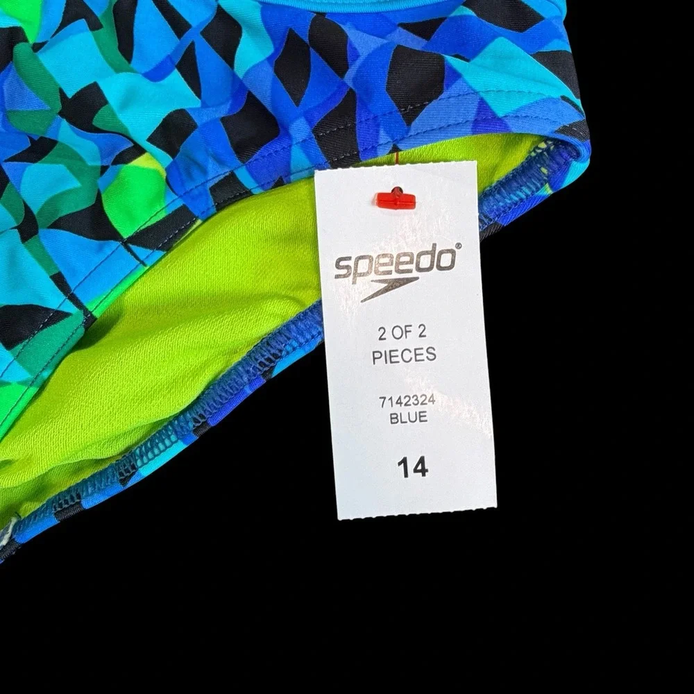 Young Girls/Teen Speedo Bathing Swim Suit NWT Size 14 Multi Color 2 Piece Geo